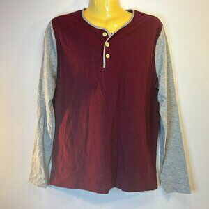 Abercrombie & Fitch Men's Wine / Grey Henley Shirt - Size Large - NWT